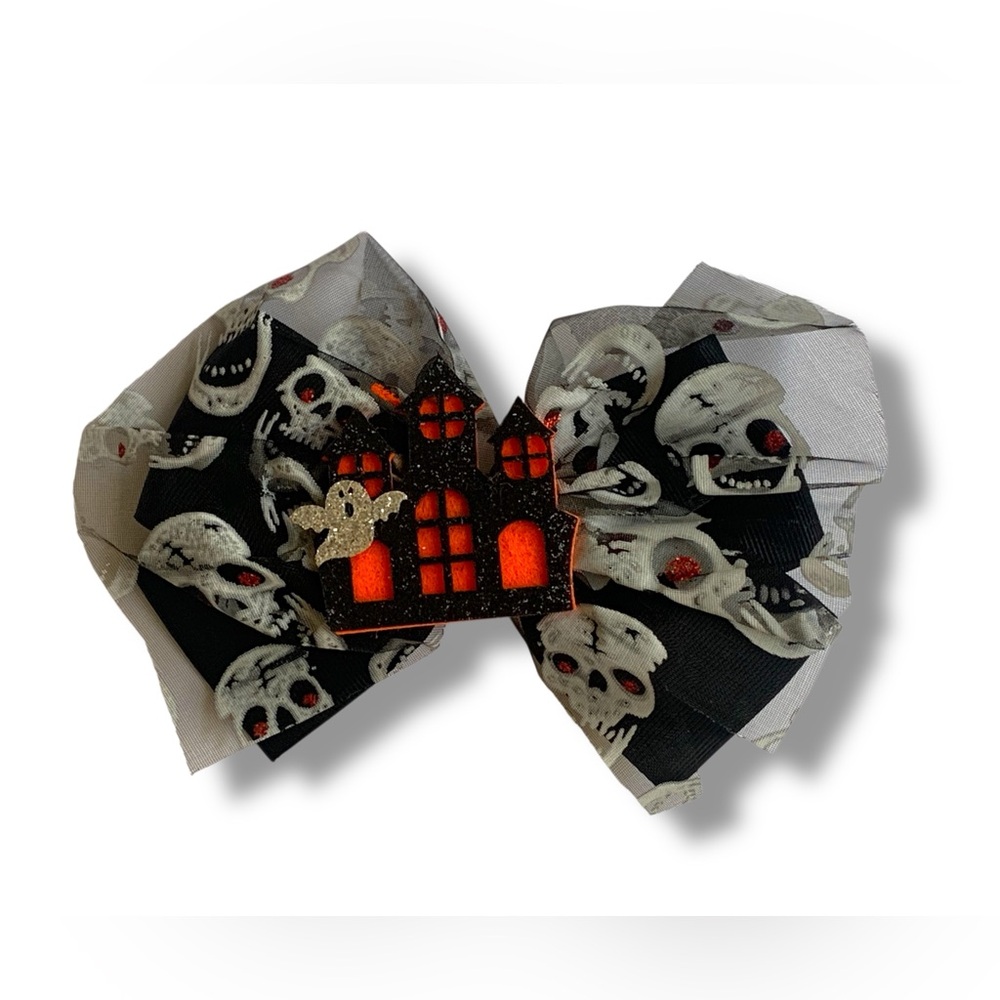 Kids Halloween Costume Hair Accessories Glitter Haunted Ghost House Skulls Bow